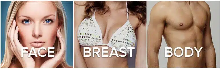 Close up of a face, breasts, and a body.